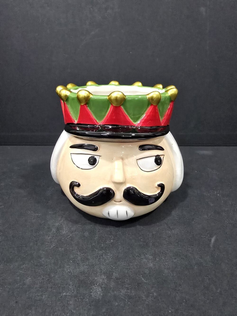 Nutcracker Head 5.25" Ceramic Lantern / Planter - Holiday Decor - EUC